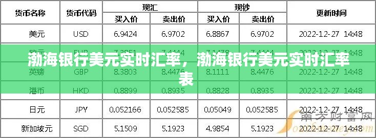 渤海银行美元实时汇率，渤海银行美元实时汇率表 