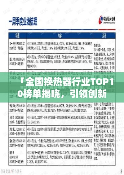 「全国换热器行业TOP10榜单揭晓，引领创新潮流，行业巨头齐聚引领发展风潮」