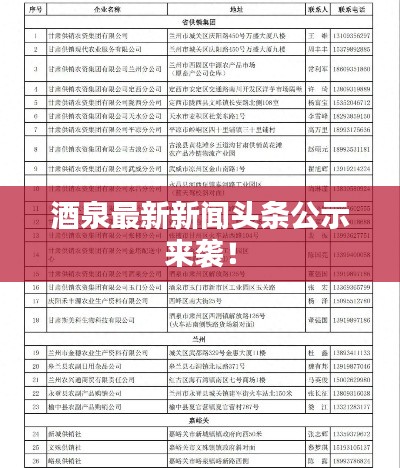 酒泉最新新闻头条公示来袭！